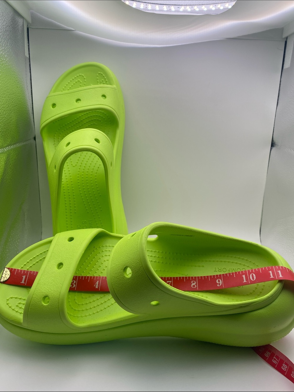 CROCS Neon Lime Platform Double-Strap Slides - Picture 8 of 9
